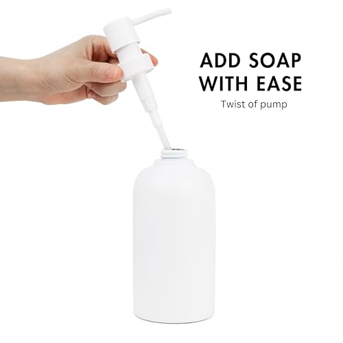 Matte White Round Soap Dispenser for Kitchen & Bathroom – 15 oz Refillable Resin Pump Bottle for Dish Soap, Hand Soap, Shampoo, Conditioner – Modern Countertop Dispenser with Non-Slip Protective Pads - color: White, style: Round Soap Dispenser