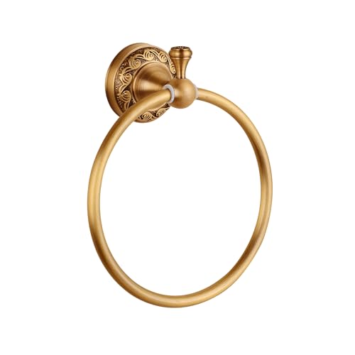Wall Mounted Bathroom Towel Ring, Bath Towel Hanger Antique Brass Pattern Carving,Brushed Bronze