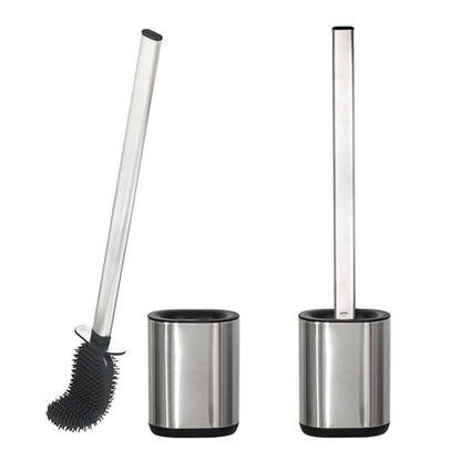 Sineng Silicone Toilet Brush and Holder Set, 2Pack Stainless Steel Toilet Cleaning Brush, One-Piece Long Handle, Flexible Compact Modern RV Toilet Bowl Brush for Bathroom - color: Stainless Steel
