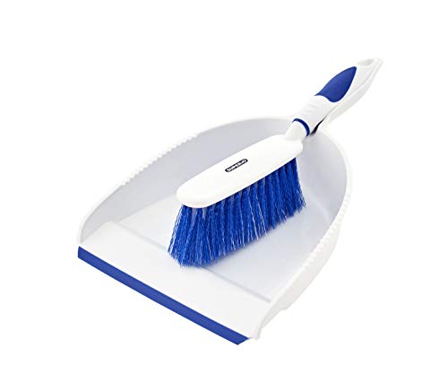 Dustpan and Brush Set, Hand Broom with Ergonomic Grip Handle - Rubber Edge for Easy Dirt Pickup, Durable Material - Blue Hand Brush by Superio - color: Blue