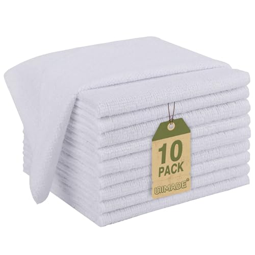 UNIMADE Microfiber Cleaning Cloth, 10 Pack Reusable Microfiber Towels for Cars Lint Free Cleaning Shop Towel Rags for Home Kitchen Automotive Bar Mechanic Restaurant Garage, 11.5"x 11.5", White - color: White, size: 10PK