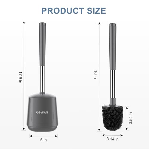 SetSail Toilet Brush and Holder 4 Pack, Self Closing Lid Toilet Bowl Brushes Holder Extra Long Handle Ventilated Toilet Brush Set for Bathroom Cleaning, Nylon Bristles, Grey - color: Gray, size: 4 packs