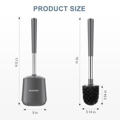 SetSail Toilet Brush and Holder 3 Pack, Self Closing Lid Toilet Bowl Brushes Holder Extra Long Handle Ventilated Toilet Brush Set for Bathroom Cleaning, Nylon Bristles, Grey - color: Gray, size: 3 packs