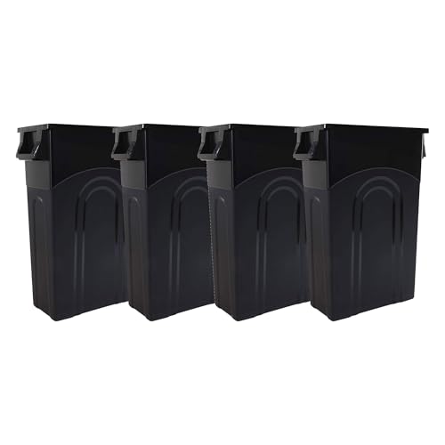 United Solutions Highboy Waste Container, 23 Gallon, Space Saving Slim Profile and Easy Trash Bag Removal, Indoor or Outdoor Use, Integrated Handles for Easy Carrying, 4-Pack, Black. - color: Black, size: 4-Pack