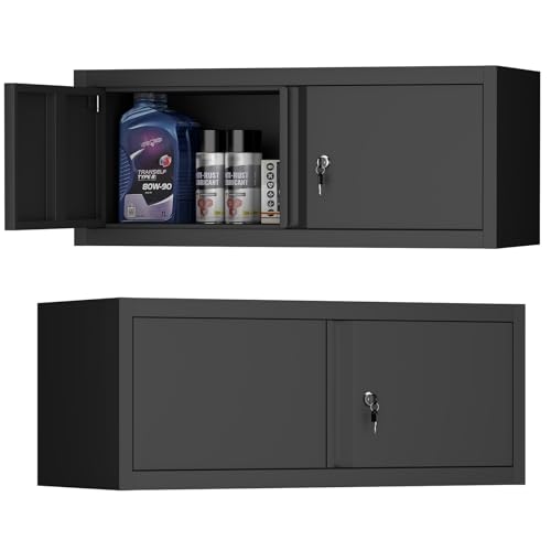 Garage Locking Cabinet, 13” H Garage Storage Cabinet Wall Mounted, Floating Storage Organization for RV, Hanging Tool Storage Cabinets for School, Office, Warehouse, Black - color: 13"h-upper Cabinet / Black