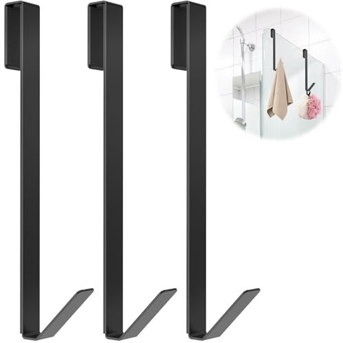 Linone 10 in Shower Door Hooks, Towel Hooks for Bathrooms, Shower Hooks for Towels,Heavy Duty Drilling-Free Extended Over Door Towel Hooks for Frameless Glass Shower Door, 3 Pack - size: 10 IN-Black