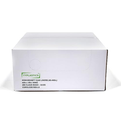 TYPLASTICS 45-48 Gallon Clear Trash Can Liners - 43" x 48" - High Density Garbage Bags - 200 Pack - Multipurpose for Office, Yard, Recycling, Industrial and Commercial - size: 25 Count (Pack of 8)