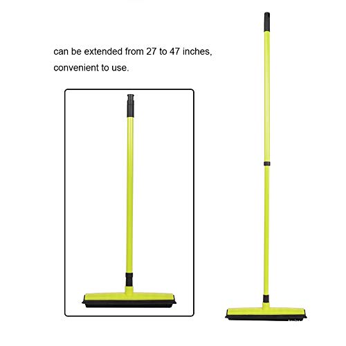 Pet Hair Sweeper, Rubber Broom Pet Hair Lint Removal Device with Telescopic Bristles Sweep Cleaner 27 to 47 Inches Adjustable Length Rubber Bristles TPE Scraper for Carpet Tile Hardwood Linoleum - color: Green
