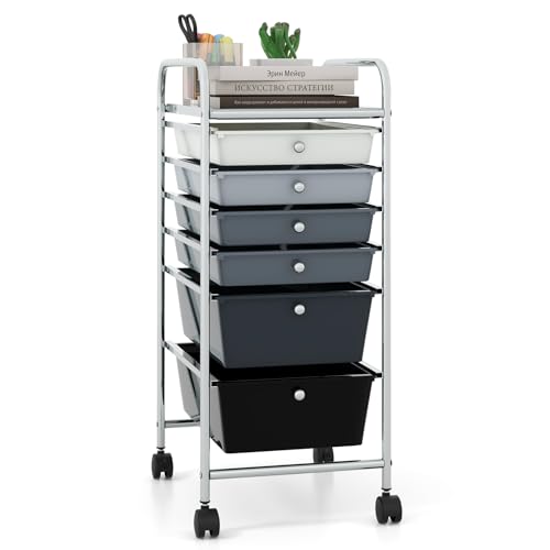 Giantex 6 Storage Drawer Cart Rolling Organizer Cart for Tools Scrapbook Paper Home Office School Multipurpose Mobile Utility Cart (Black Gradient) - color: Black Gradient, size: 6 Drawer-13.5"x17"x30"