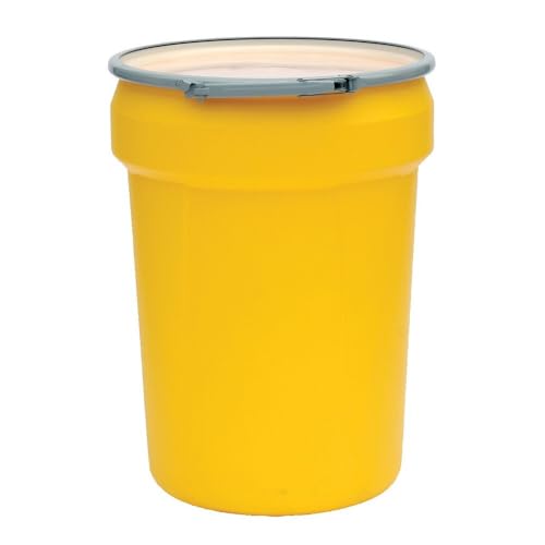 Eagle 30 Gallon Plastic Drum with Lid, Metal Lever-Lock, 28.5"x21.1", Open Head Lab Pack Drum Made of Durable, Lightweight HDPE, Withstands Weather and Chemicals, Made in USA, Yellow, 1601M - color: Yellow, size: 30 Gallon, style: Metal Lever-Lock