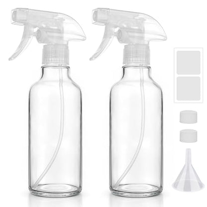 Glass Spray Bottles 12oz Empty Spray Bottle Mist/Stream Spraying Small Refillable Containers for Hair Care, Cleaning Solutions, Plants, Essential Oils 2 Pack (Clear, 12oz) - color: Clear, size: 12oz