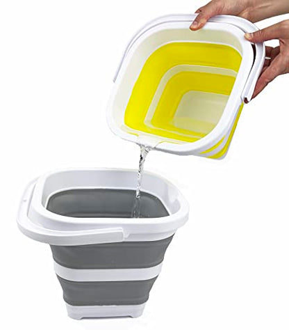 SAMMART Collapsible Rectangular Cleaning Bucket 5L (1.3 Gallon)- Foldable Camping Beach Sand Water Pot Pail- Portable Space Saving Tub for Household, Outdoor Car Washing (White/Grey (Set of 2)) - color: White/Grey (Set of 2)
