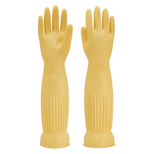 21.7inch Extra Long Latex Cleaning Gloves Waterproof Heavy Duty Rubber Reusable Dish wash Household Cleaning - color: Yellow