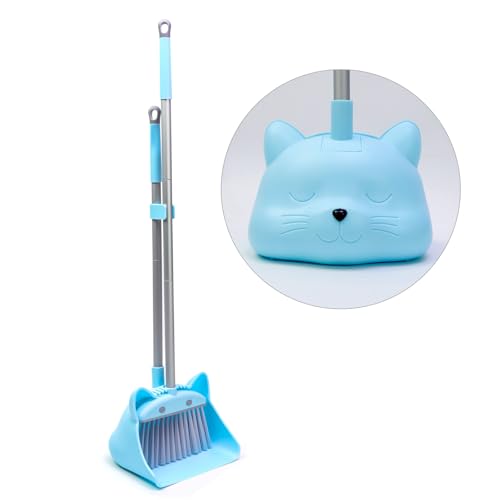 28'' Kids Mini Broom and Dustpan Set - Toddler Cleaning Toy, Toddler Household Helper, Parent-Child Interactive Play Cleaning Tool, Cute Cartoon Design, Small Safe Corner Broom (Blue) - color: Blue, size: Broom Set