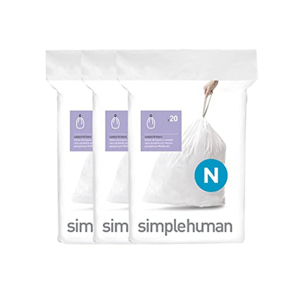 simplehuman Code N 60 Count Custom Fit Liners, Drawstring Kitchen Trash Bags, One-by-One Mess-Free Dispense, Extra Thick & Double Seamed, 50% PCR Plastic, 40-50 Liter / 10.6-13 Gallon, White - size: 60 Count (Pack of 1)