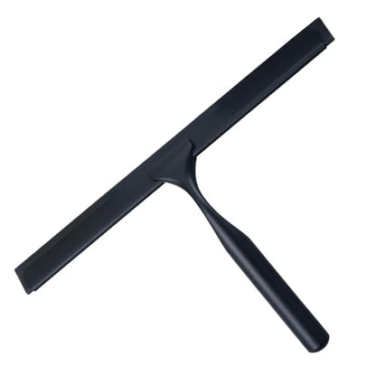 J&V TEXTILES All-Purpose Stainless Steel Shower Squeegee for Glass Doors with Adhesive Hooks, Squeegee for Shower Glass, Bathroom Household Cleaner Tool, 10 Inch (Black) - color: Black