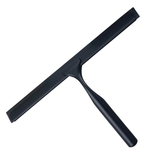 J&V TEXTILES All-Purpose Stainless Steel Shower Squeegee for Glass Doors with Adhesive Hooks, Squeegee for Shower Glass, Bathroom Household Cleaner Tool, 10 Inch (Black) - color: Black