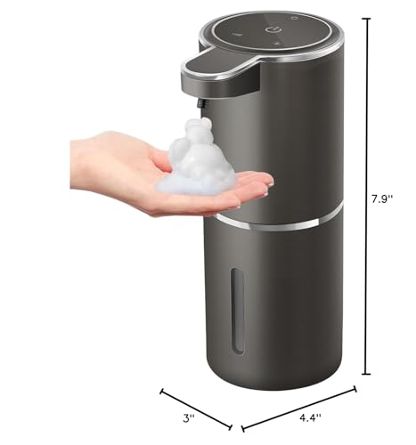 Automatic Foaming Soap Dispenser,4-Level Adjustable Foam, Wall Mount, USB Rechargeable,12.8oz/ 380ml,Touchless Hand & Dish Soap Dispenser for Bathroom, Kitchen,Hotel, Restaurant - color: Metallic Grey Black, style: Foam