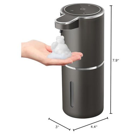 Automatic Foaming Soap Dispenser,4-Level Adjustable Foam, Wall Mount, USB Rechargeable,12.8oz/ 380ml,Touchless Hand & Dish Soap Dispenser for Bathroom, Kitchen,Hotel, Restaurant - color: Metallic Grey Black, style: Foam