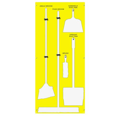 Clean & Sweep 5S Shadow Board/Wall Mount Broom Holder, 68" x 30" Board, 5S Cleaning Station - Board Only, Tools Sold Separately, Made in The USA by AccuformNMC, Yellow/White, PSB114YLWT - color: Yellow/White
