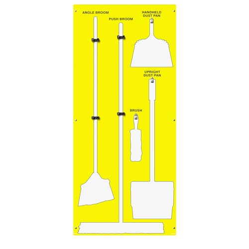 Clean & Sweep 5S Shadow Board/Wall Mount Broom Holder, 68" x 30" Board, 5S Cleaning Station - Board Only, Tools Sold Separately, Made in The USA by AccuformNMC, Yellow/White, PSB114YLWT - color: Yellow/White