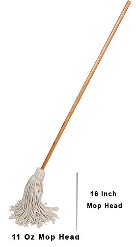 Large Wet Deck Cotton Mop with Solid Wood Handle (11 Oz, White)