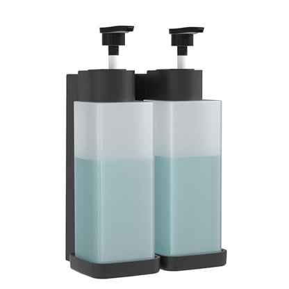 Shampoo and Conditioner Dispenser, Shower Soap Dispenser Wall Mounted 10fl oz/300ml *2 Chamber Shampoo Bottles Refillable with Black Pump for Bathroom Hotel, Grey - color: Grey 2 Chamber