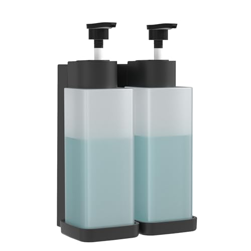 Shampoo and Conditioner Dispenser, Shower Soap Dispenser Wall Mounted 10fl oz/300ml *2 Chamber Shampoo Bottles Refillable with Black Pump for Bathroom Hotel, Grey - color: Grey 2 Chamber