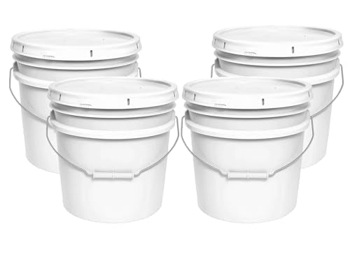 MKS Plastics 3.5-Gallon Bucket with Airtight Lid – Made in USA, Food Grade BPA Free Plastic, Heavy Duty Multi-Use, Metal Handle with Grip, Stackable Storage – White, 4 Pack - color: 3.5 Gallon - White, size: 4