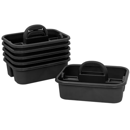 Akro-Mils 09185 Plastic Tote Tool & Supply Cleaning Caddy with Handle, 18-3/8-Inch x 13-7/8-Inch x 9-Inch, Black, 6-Pack