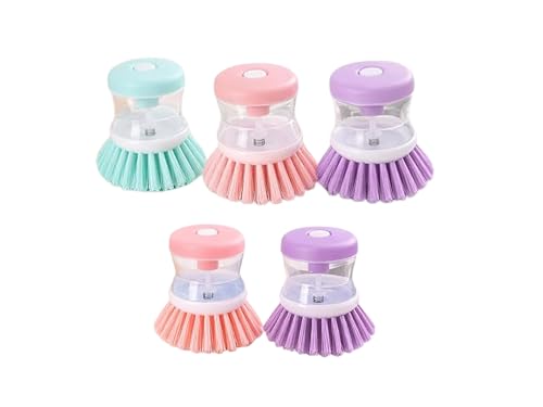 Soap Dispensing Dish Scrub Brush with Liquid Dispenser, Multicolour, Plastic, 3.5 Inches, Kitchen Sink Cleaner Dish Washer and Other Household Cleaner (Pack of 5) - size: PACK OF 5
