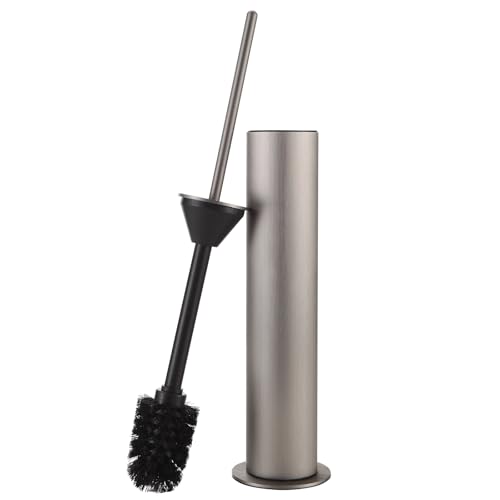 BGL Toilet Brush with Holder Set Brushed Nickel Aluminium Standing for Bathroom Toilet Bowl Cleaner Brush and Holder Set, Round Design - color: Brushed Nickel-standing