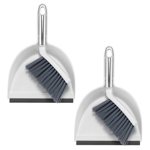 NACENA Mini Broom and Dustpan Set 2 Packs, Small Dust Pan and Brush Set with Handle Dustpan Teeth for Cleaning Hair Suitable for Office Desks Drawers Sofas Pet Care Outdoor Camping, White & Gray - color: Grey & White, size: 2 Pack