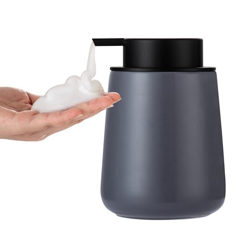 Enra Foaming Soap Dispenser,12 oz Foam Ceramic Hand Soap Dispenser, for Bathroom,Kitchen with Easy-to-Press Pump (Gray Foam Type) - color: Foam-grey