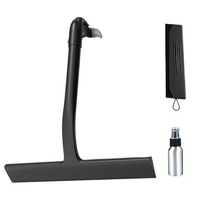 Silicone Shower Squeegee, Multi-Purpose Window Squeegee with Aluminum Spray Bottle & Hook, Non-Slip Ergonomic Handheld Glass Squeegee for Bathroom Tile, Car Window Cleaning