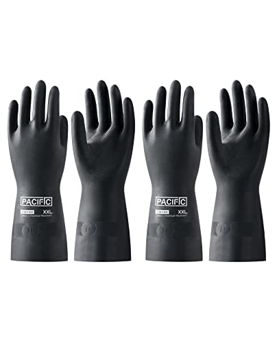 PACIFIC PPE 2 Pairs Chemical Resistant Gloves, Heavy Duty Industrial Rubber Gloves, Resist Acid, Alkali and Oil, 12.6", XX-Large - color: 12.6"/Black (2 Pairs), size: XXL/11