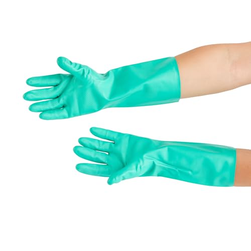 Restaurantware Green Cleaning Gloves 10 Pairs 15 Mil Thick Extra Large Heavy-Duty Nitrile Gloves With Long Cuff No-Latex Flock Lining For Use In Hospitals, Commercial Kitchens and Households - color: Green, size: 10/Extra large
