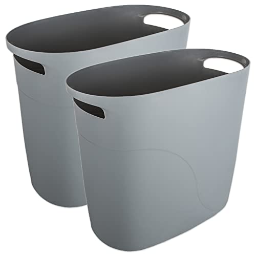 Plastic Small Trash Can Slim Waste Basket with Handles 3.2 Gallon Narrow Garbage Container Bin for Bathroom, Bedroom, Kitchen, Home Office Under Desk, Dorm, Laundry Room, Kids Room, Grey 2 Pack - color: Grey, size: 3.2 Gallons, 2 Pack