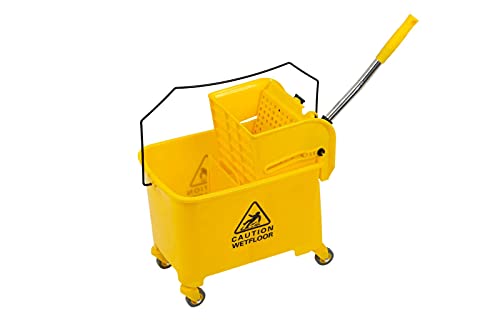 Mop Bucket & Side Wringer Combo for Home & Restaurant, Commercial Mop Bucket with Side Press Wringer on Wheels, Heavy Duty & Commercial Janitorial Cart for Business