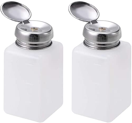 2 Pcs Push Down Liquid Pump Dispenser,180ML Empty Press Pumping Dispenser Bottle Container, for Storing Liquid Alcohol Makeup Nail Polish Remover