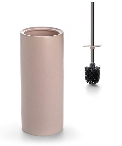Matt Pink Ceramic Toilet Brush and Holder Set, Freestanding Toilet Bowl Cleaners Brush, Scrubber Brush for Toilet, Bathroom Accessories with Stainless Handle, Deep Cleaning - color: Matt Pink, size: Set/1