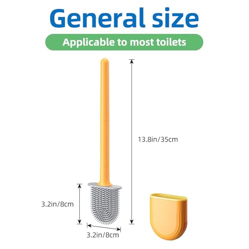 RV Toilet Bowl Brush, Toilet Brush Silicone Won't Damage Toilets, Wall Mounted Toilet Brush-Anti-Roll, Anti-Drip Design, Suitable for RV Travel Trailers and Campers (Orange and Gray)