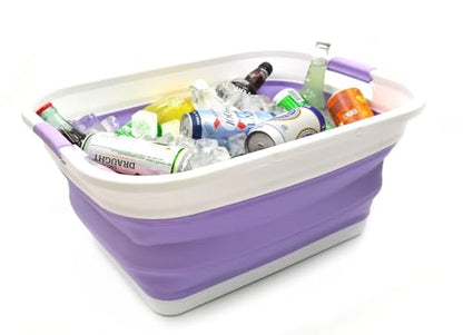 SAMMART 41L (10.8 gallon) Collapsible Plastic Laundry Basket-Foldable Pop Up Storage Container/Organizer-Portable Washing Tub-Space Saving, Water capacity: 32L (8.4 gallon) (Rectangular, Lt. Purple) - color: Lt. Purple