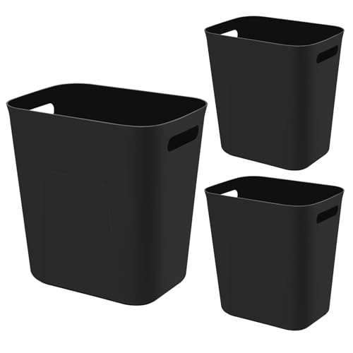 UUJOLY Plastic Small Trash Can Wastebasket, Garbage Container Basket for Bathrooms, Laundry Room, Kitchens, Offices, Kids Rooms, Dorms, 3.5 Gallon, Black, 3 Pack - color: Black, size: 3.5 Gallon/3 Pack