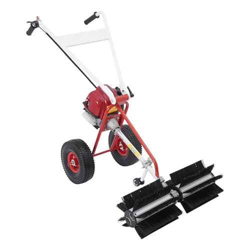 4 Stroke Gas Powered Hand Push Lawn Sweeper Broom, Gas Walk Behind Outdoor Sweeper with 23.62" High-Density Brush, Adjustable Handles for Yard, Driveway, Artificial Turf Leaf Cleaning - style: 4 Stroke(Hand Push)