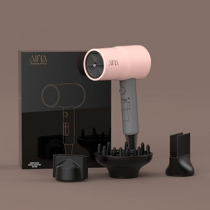 AINA Hair Dryer with Diffuser, Comb | Blow Dryer for Women Compact Travel Professional Ionic Blow Dry | Cold Shot Button 110V/ALCI (Misty Blush) - color: Misty Blush, size: 4 Piece