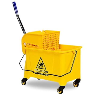 Mop Bucket, Commercial Bucket for Mopping on Wheels with Potable Handle, Mop Bucket with Wringer for Home, Household, Office, Bathroom, Yellow (21 Quarts) - size: 21 Quarts