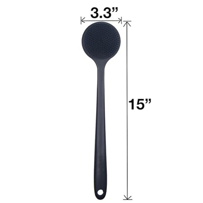 DNC Back Scrubber for Shower Soft Silicone Bath Body Brush with Long Handle (Black) - color: Black