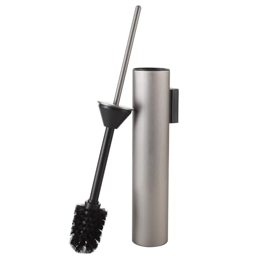 BGL Toilet Brush and Holder Set Brushed Nickel Wall Mounted for Bathroom Round Design - color: Brushed Nickel-wall Mount