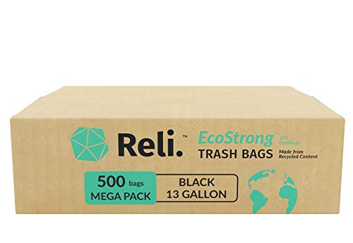 Reli. EcoStrong 13 Gallon Trash Bags | 500 Count Bulk | Black | Eco-Friendly | Made from Recycled Material - size: 1 Count (Pack of 500)